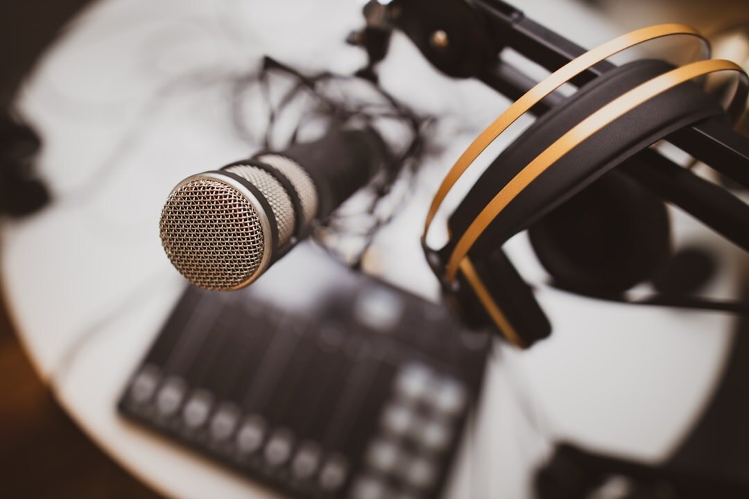 Professional podcast or interview recording setup with microphones